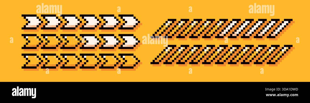 Two different loading yellow bars. Pixel art simple style. Stock Vector