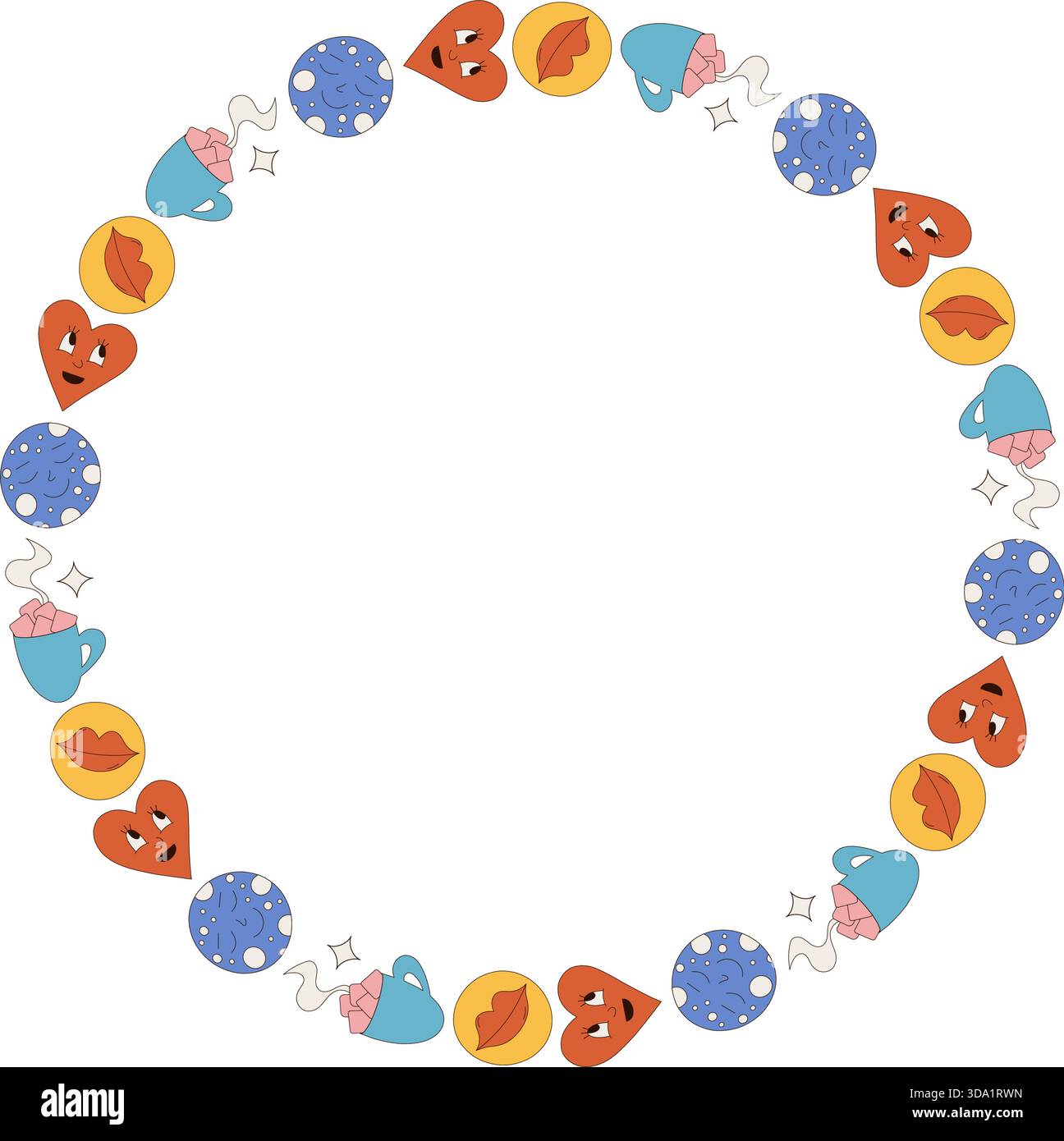 Groovy Retro Butterfly Circle Border Pattern Stock Vector
