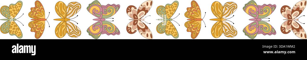 Groovy Retro Funky Seamless Butterfly Border Pattern Stock Vector