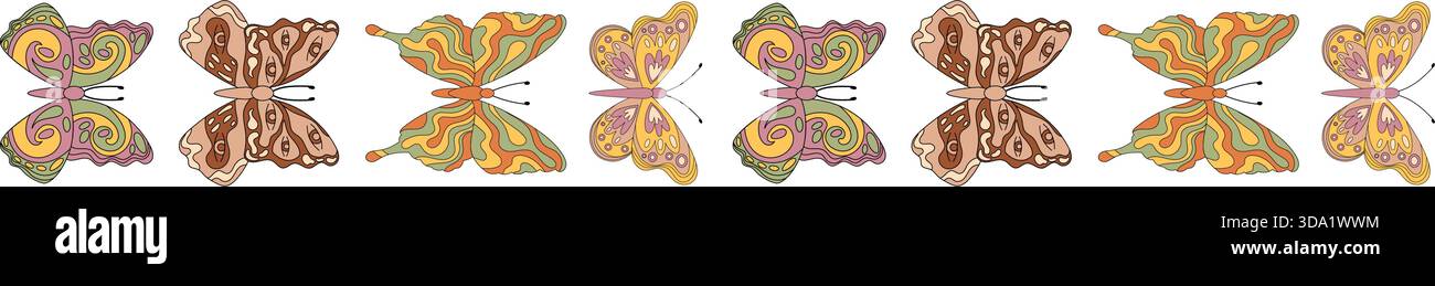 Groovy Retro Seamless Butterfly Border Pattern Stock Vector