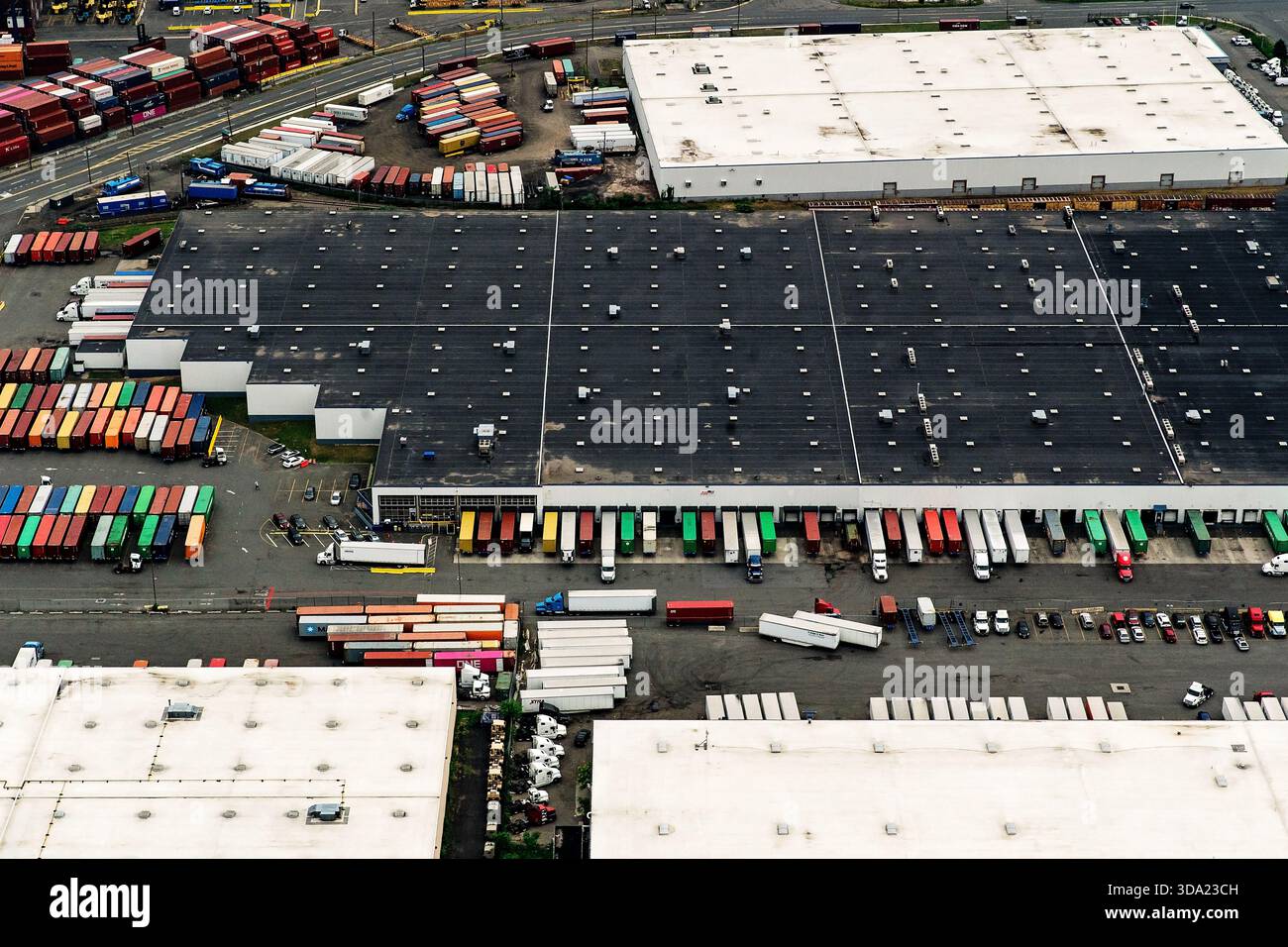 Freight Container Center Aerial View of Distribution Center with Cargo Containers and Trucks ...