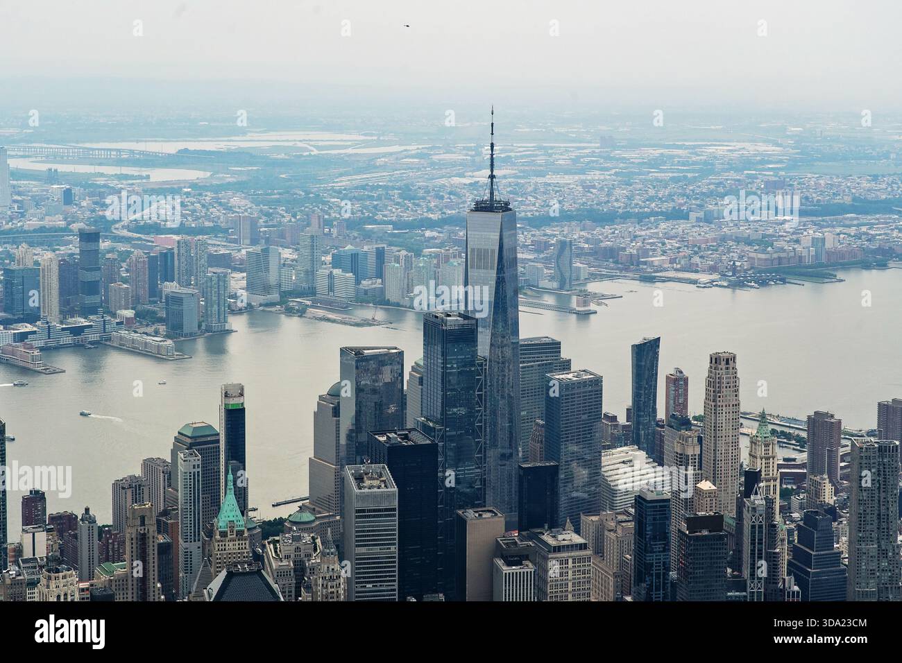 Aerial view of One World Trade Center and Lower Manhattan skyline Stock ...