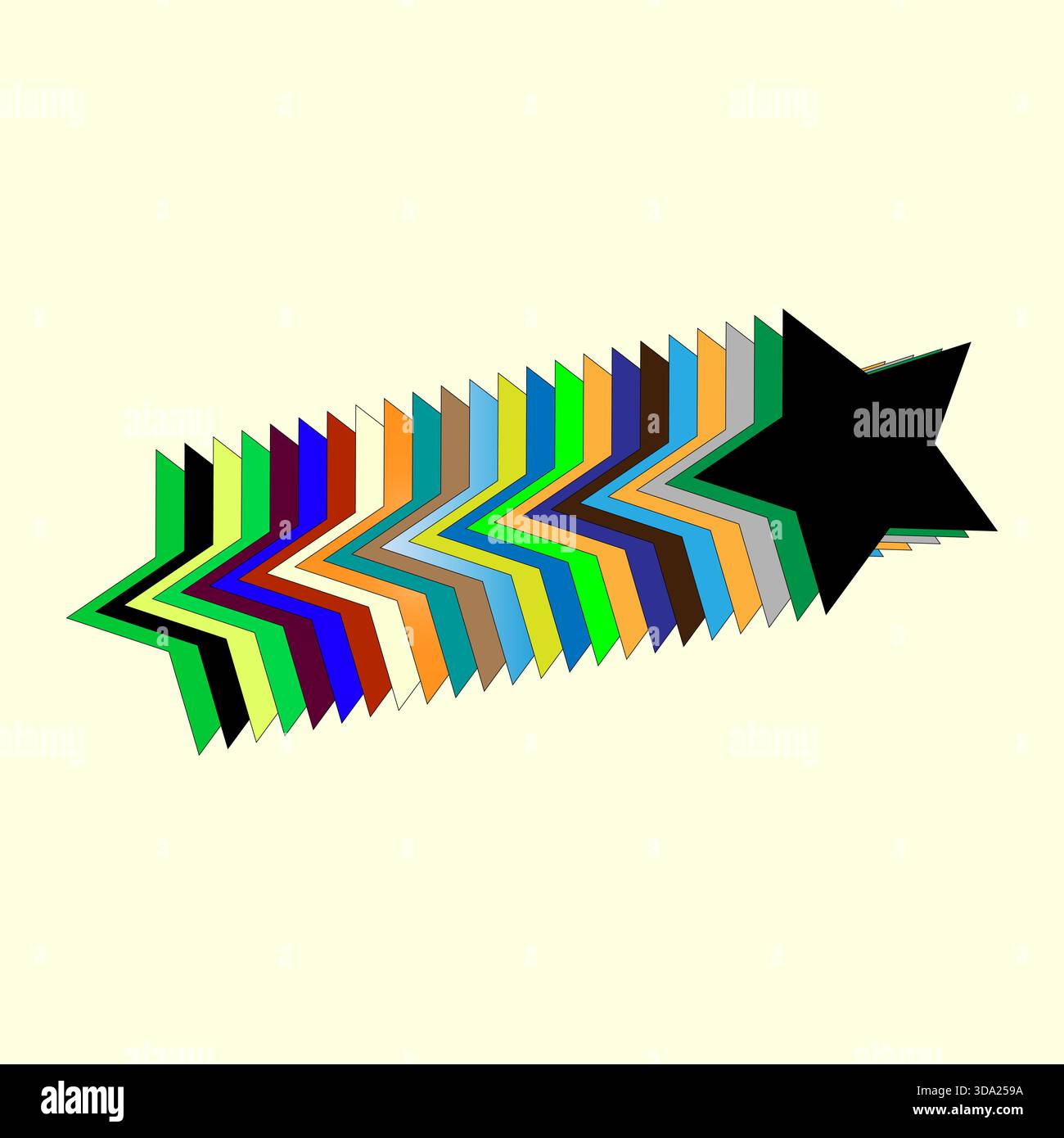 Colorful star Vector. Abstract zigzag shape. Dynamic motion graphic. Light cream background. Stock Vector