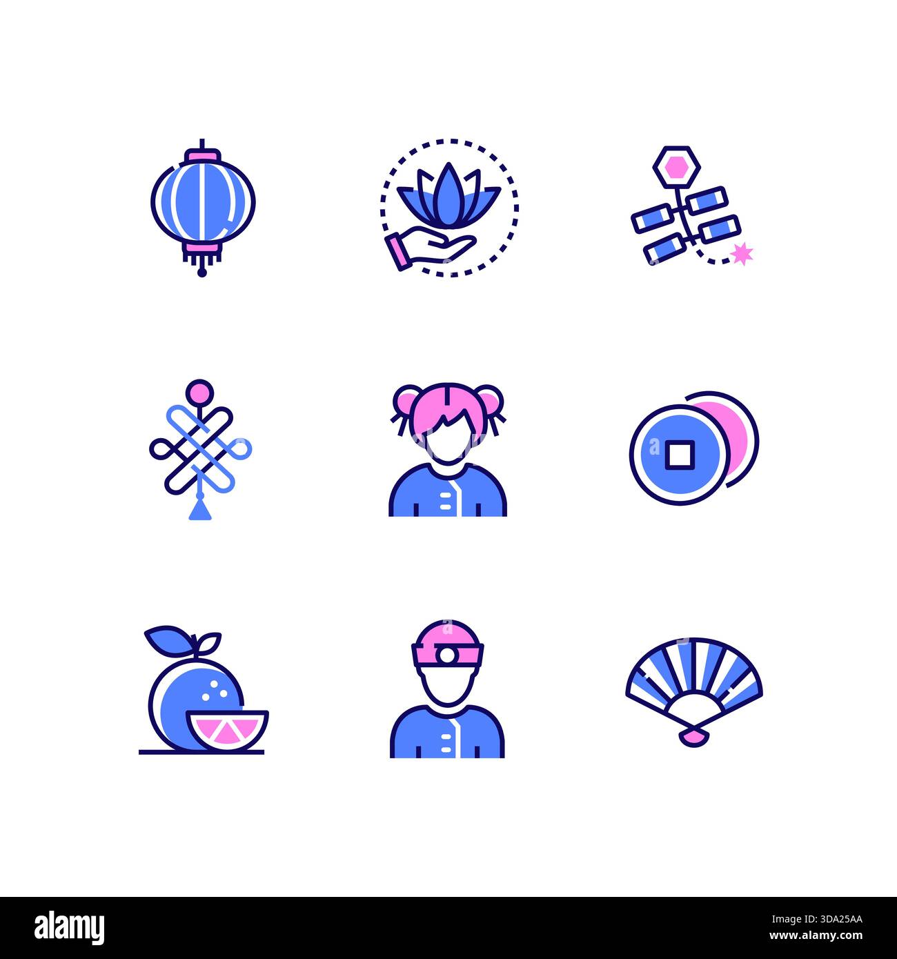 Chinese New Year - colorful line design style icons set Stock Vector ...