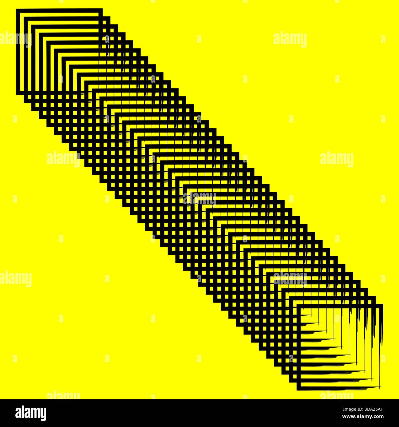 Repeating square Vector. Diagonal black pattern. Optical line effect. Bright yellow background. Stock Vector