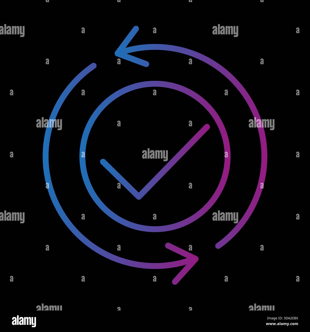 Update complete icon. Approved cycle symbol. Checkmark rotation Vector. Successful process shape. EPS 10. Stock Vector