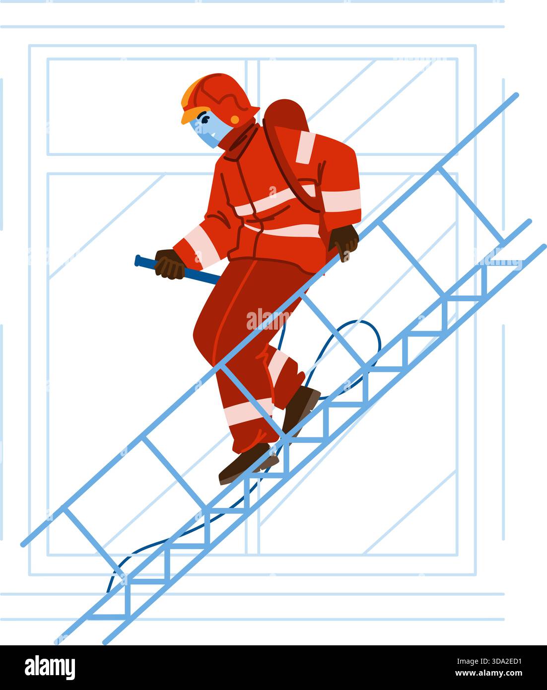 Firefighter climbing ladder doing rescue operation Stock Vector Image ...