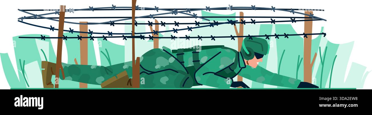 Wire Obstacles Course Crawling under wire Stock Vector Images - Alamy