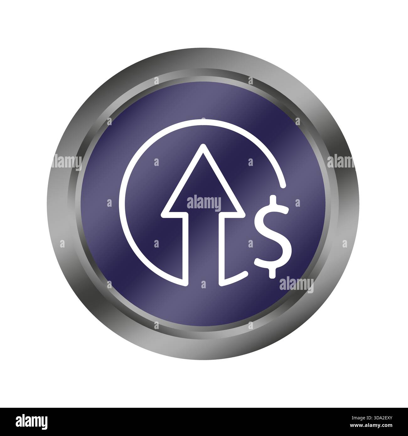 Financial growth icon. Currency increase symbol. Dollar arrow Vector. Blue button detail. EPS 10. Stock Vector