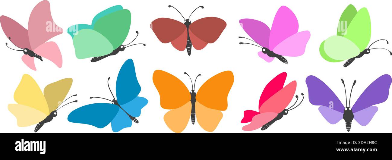 Hand drawn colored butterflies Stock Vector