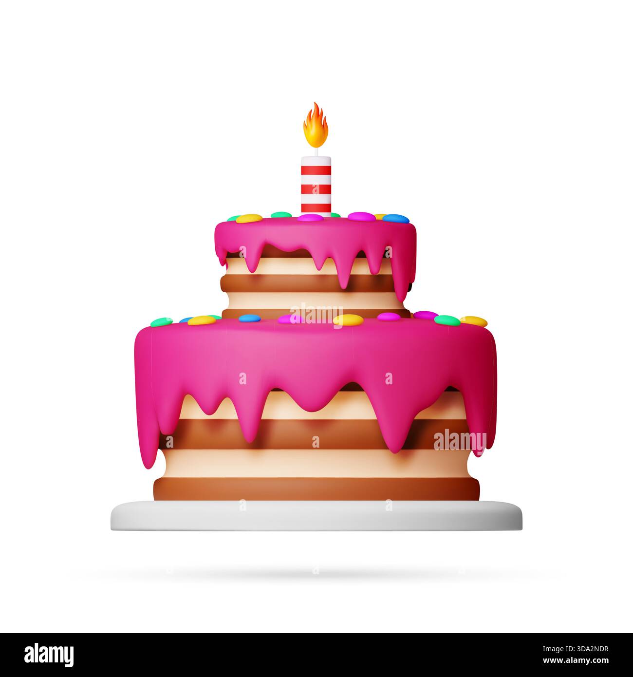 3D Two-tier birthday cake Stock Vector