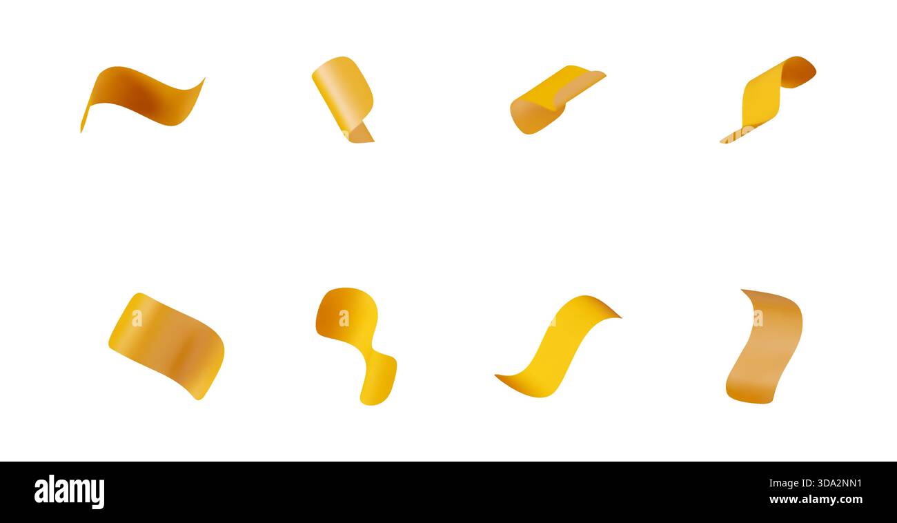Yellow abstract 3d ribbon element set Stock Vector