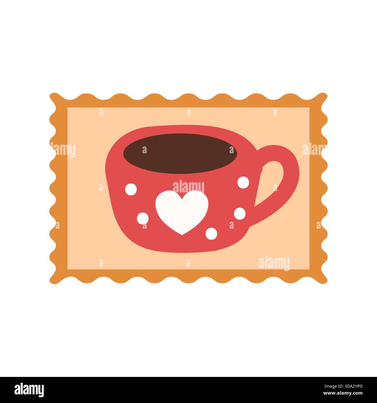 Postage stamp with a red mug. Simple flat illustration. Stock Vector