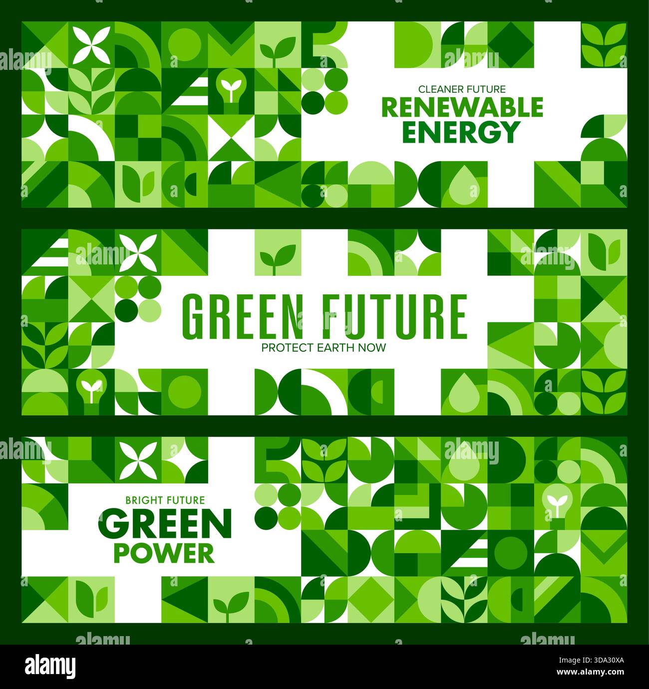 Ecology and green energy banners with geometric nature patterns, vector ...