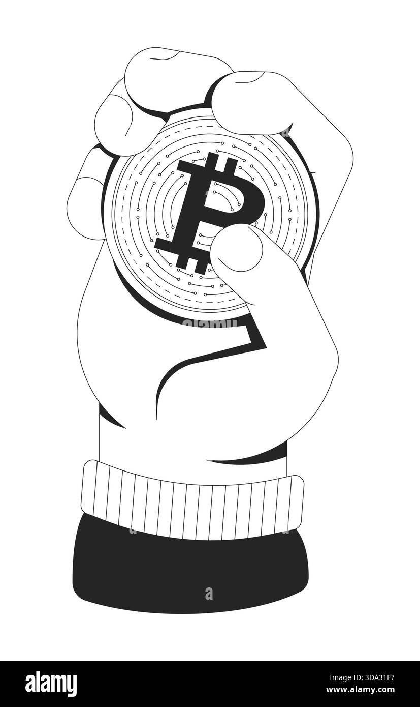 Hand holding bitcoin coin outline illustration Stock Vector Image & Art ...