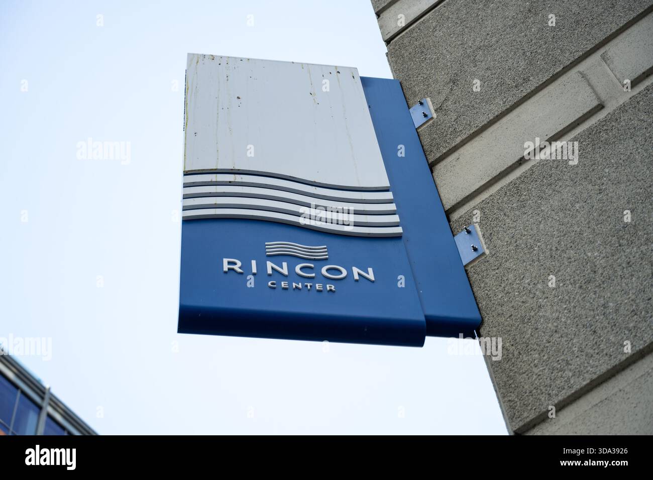 Rincon Center building sign with logo mounted on exterior wall, San ...
