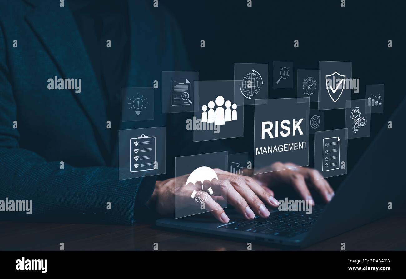 Corporate risk management strategy concept. A businessman is analyzing ...
