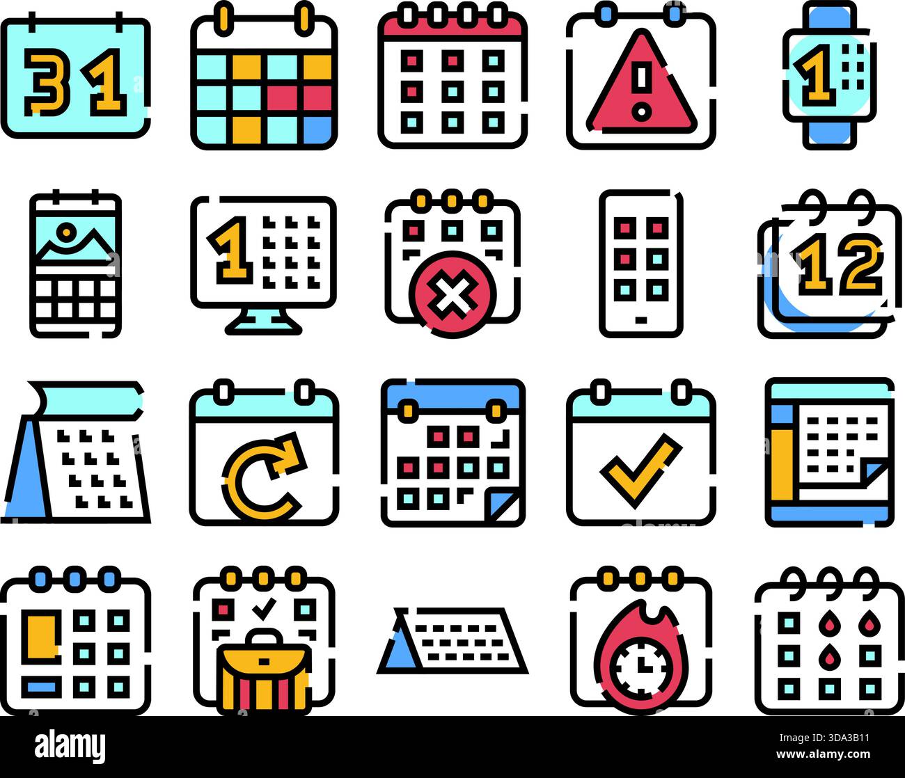 Calendar and schedule management planning reminder icons Stock Vector ...
