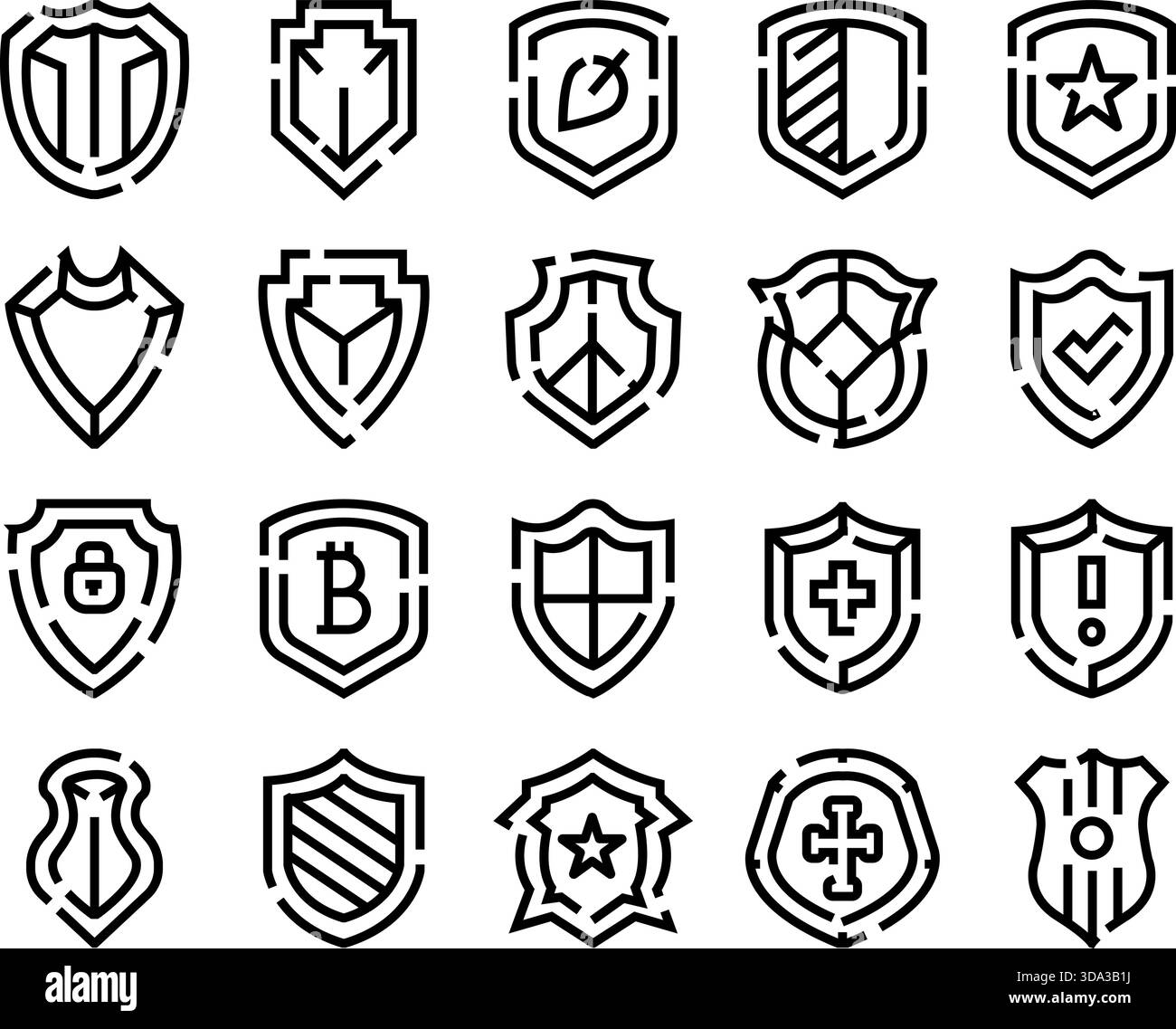 Shield icons collection representing security protection and emblems ...