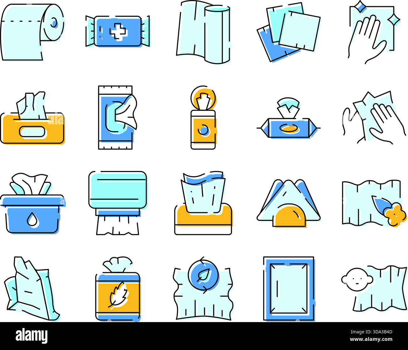 Tissues and wipes hygiene sanitation collection icons Stock Vector ...