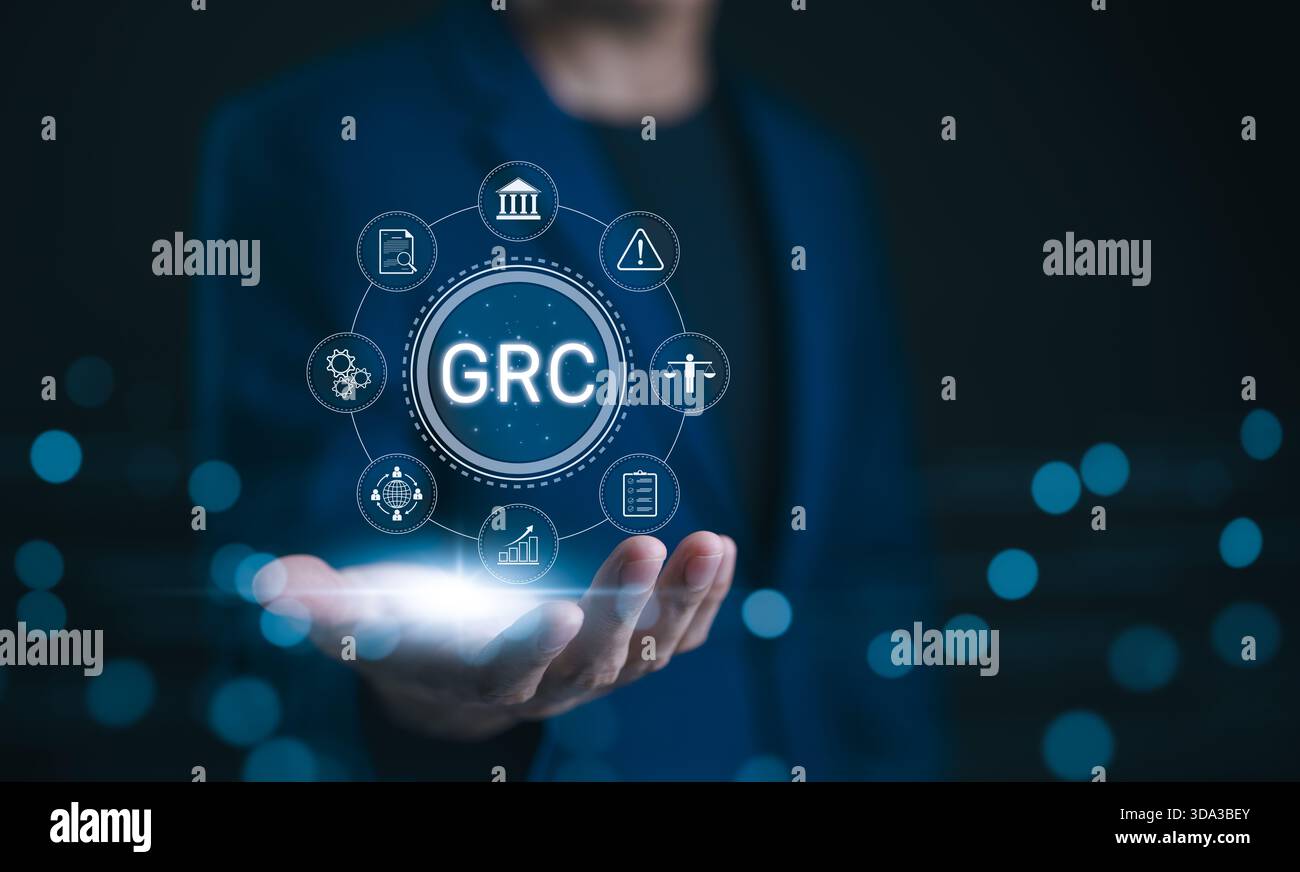 GRC, Governance Risk Compliance Concept. Businessman with GRC ...