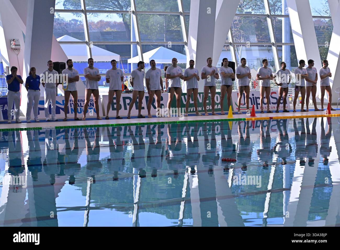Pro Recco's players lines up before the match of Italian water polo men ...