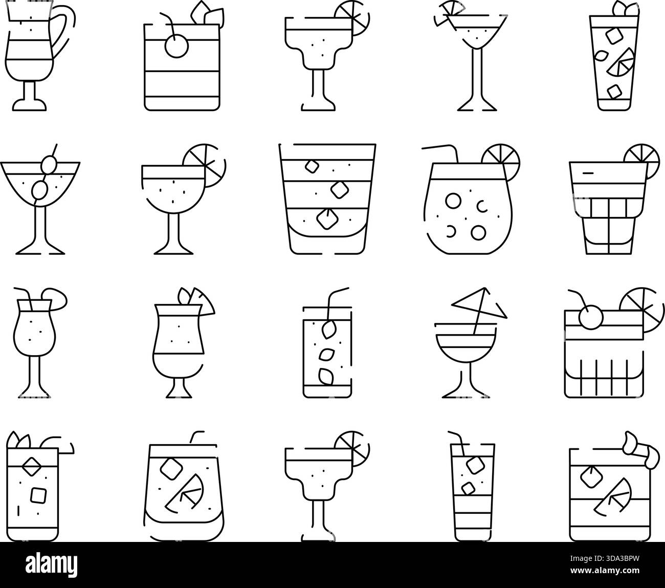 Collection of assorted cocktail and drink line icons Stock Vector Image ...