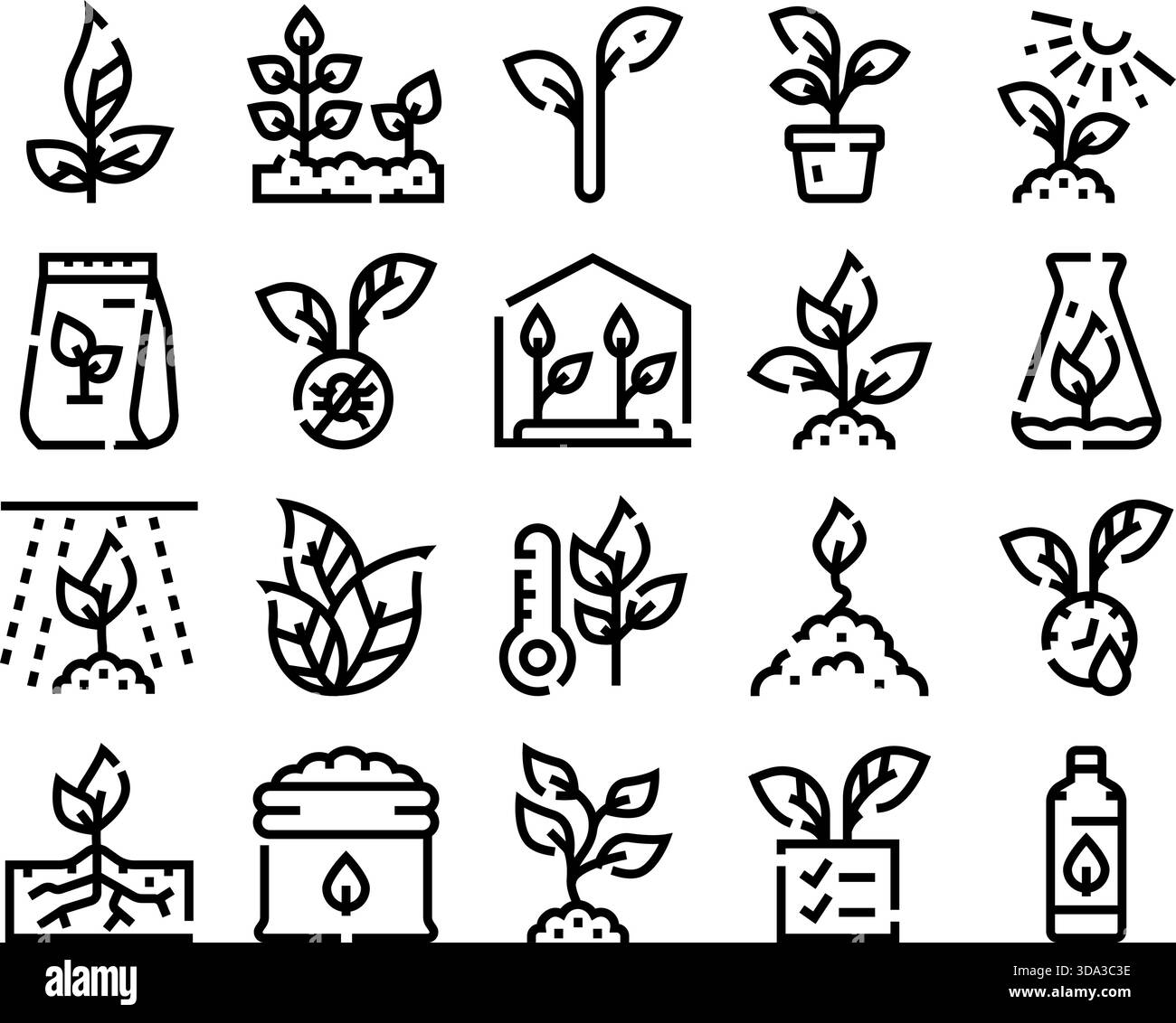 Plant growing process icons showing agriculture and gardening Stock ...