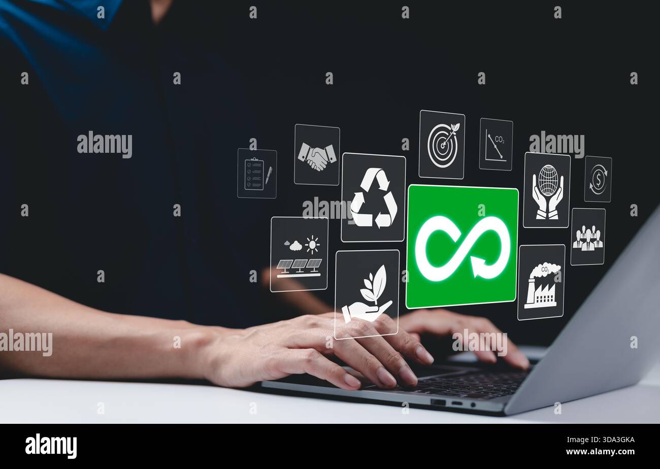 Circular economy and sustainability concept. digital icons related to ...