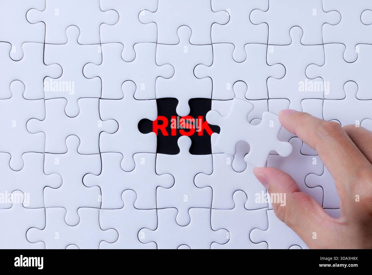 Risk Management and Identification Concept. A hand places a puzzle ...