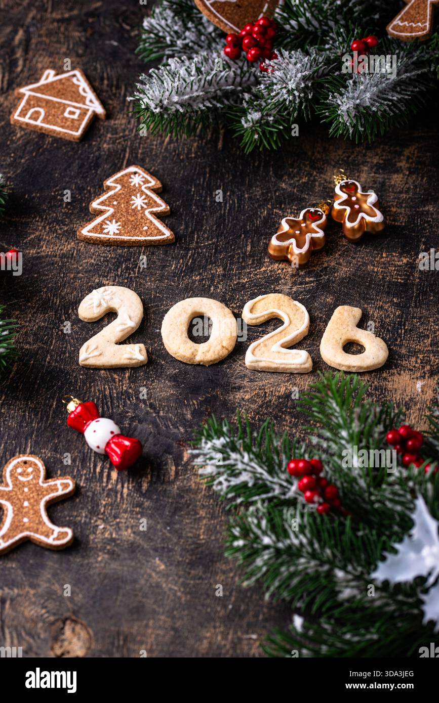 Festive New Year's cookies in the shape of 2026 Stock Photo - Alamy