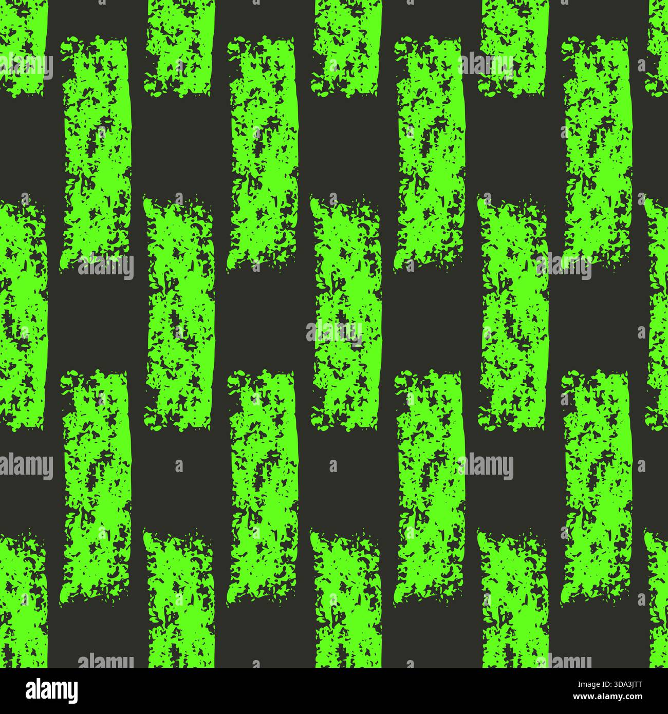 Grid dash neon green lines seamless pattern. Surface pattern design geometric handmade vibrant bold grunge textured motif. Hand drawn mini streaks tex Stock Vector