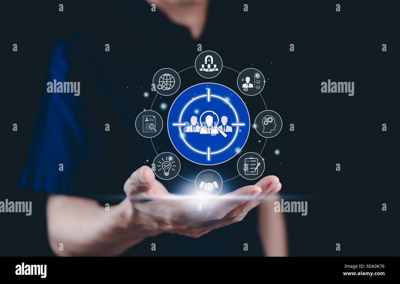 Recruitment and talent acquisition concept. Digital icon representing target with group of people, recruitment, talent acquisition. candidate Stock Photo