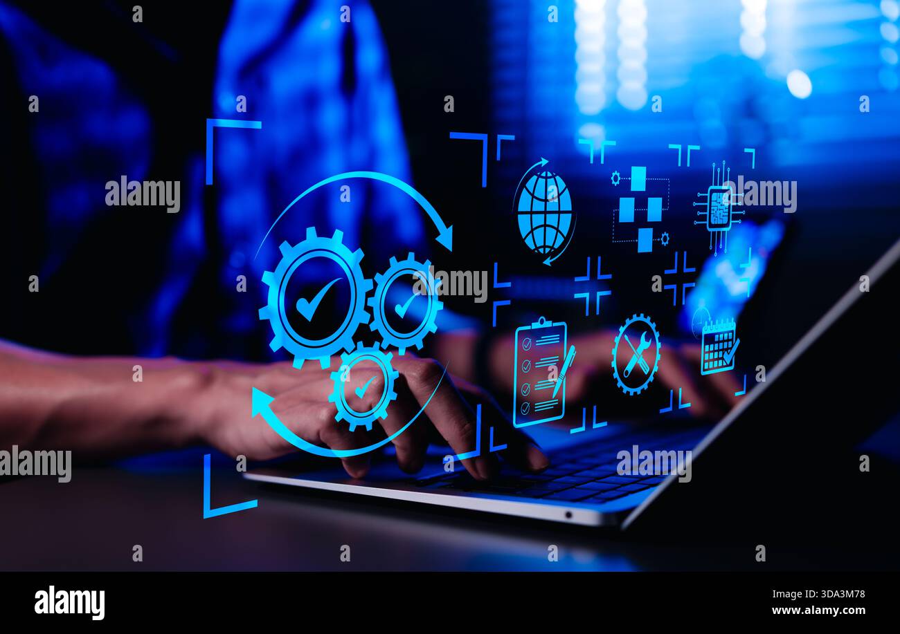 Automation concept. Business Process Automation and Optimization. Professional working with digital automation, workflow optimization, and efficiency Stock Photo