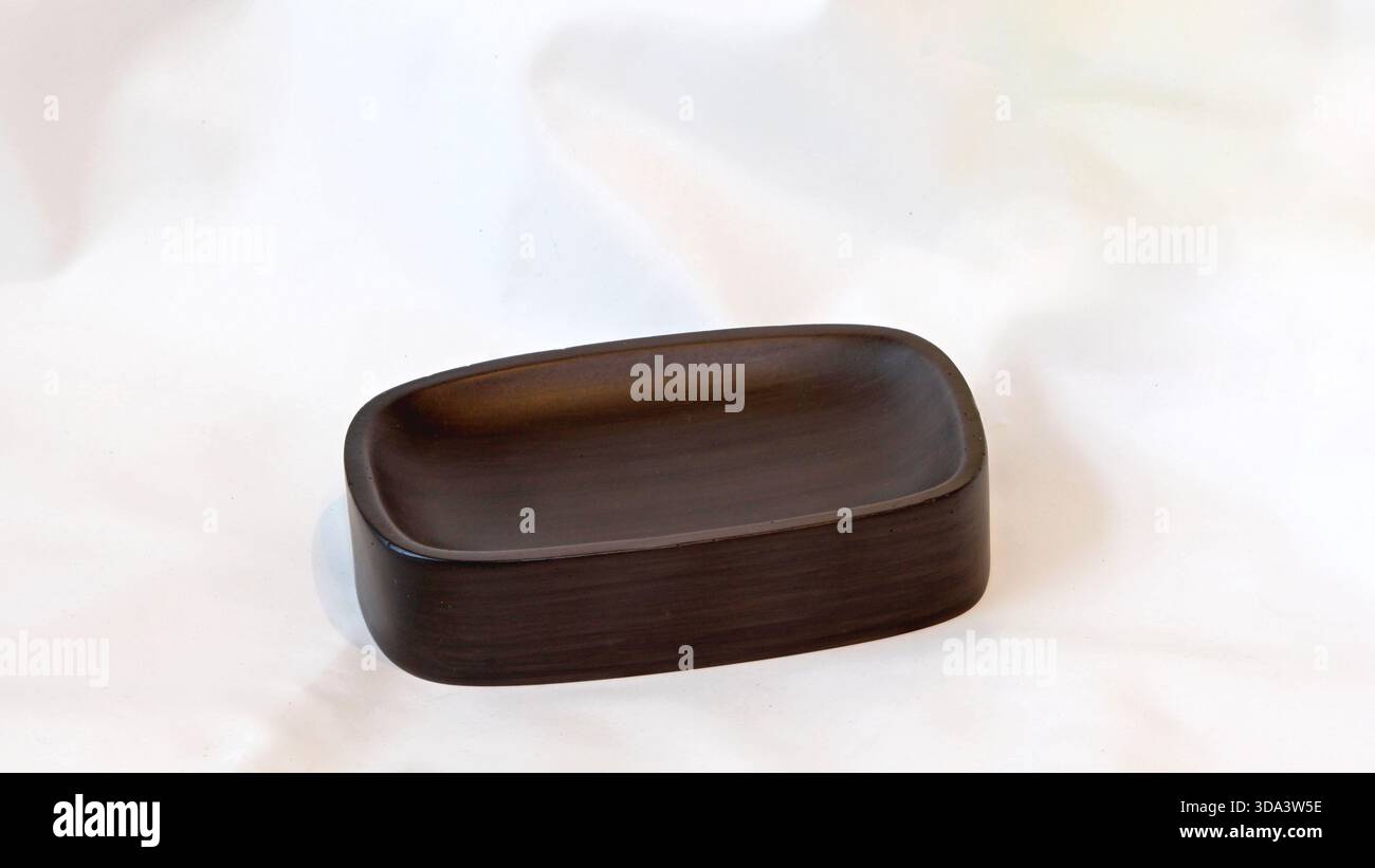 Rectangular Shape Brown Wood Soap Tray for Bathroom Stock Photo