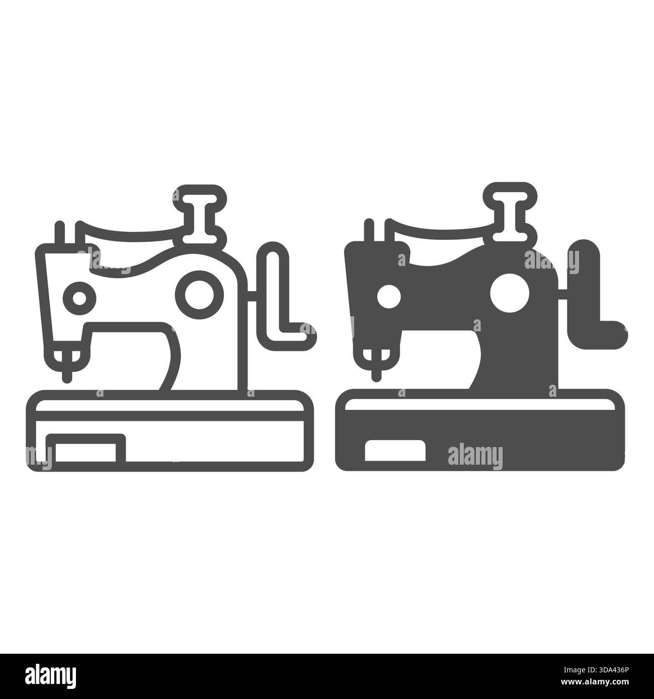 Sewing machine with threads spool line and solid icon, sewing tools concept. Vector graphics. Machine for embroidering, equipment sign on white backgr Stock Vector
