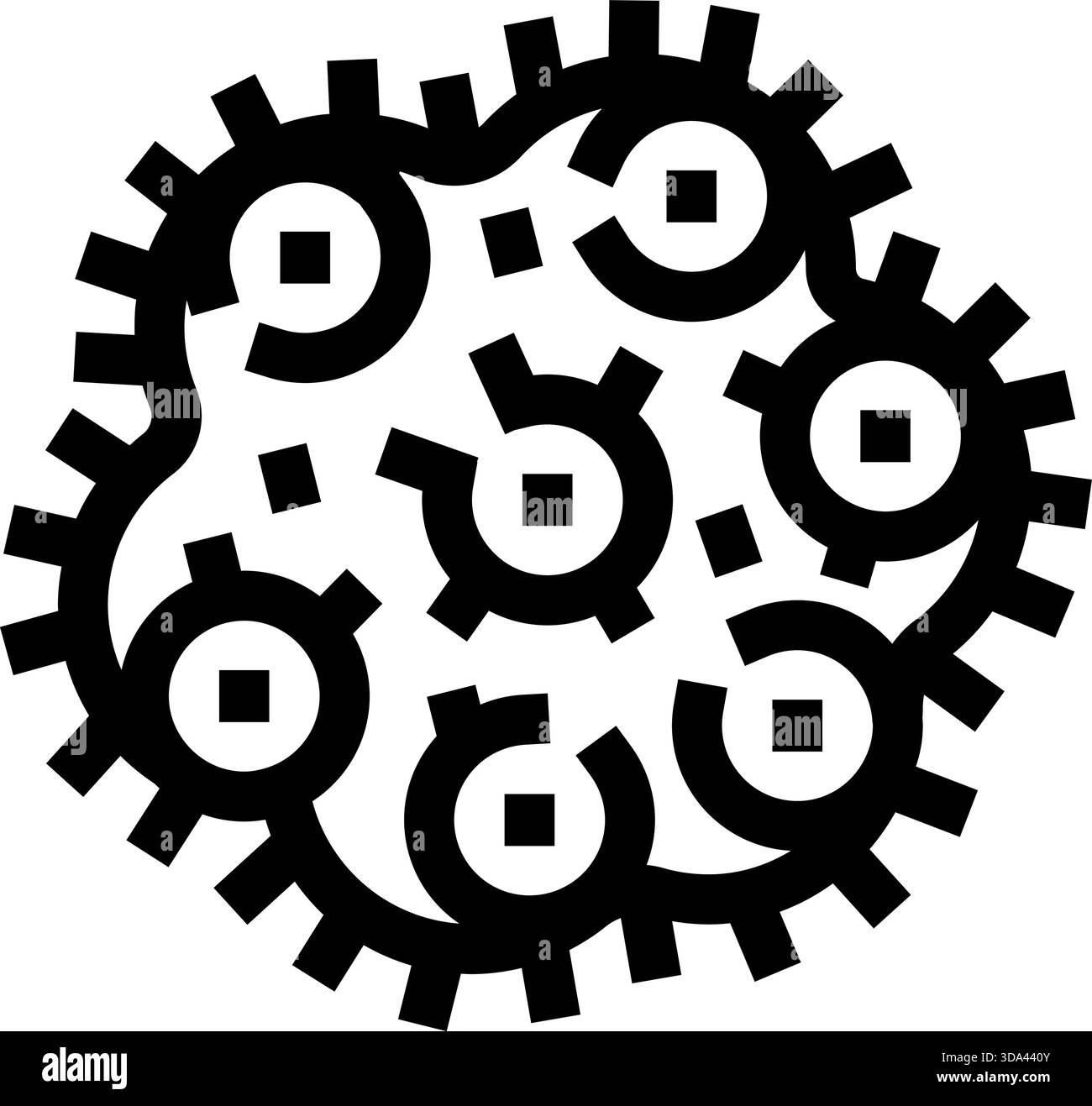 Gears interlocking creating a complex mechanical system icon Stock ...