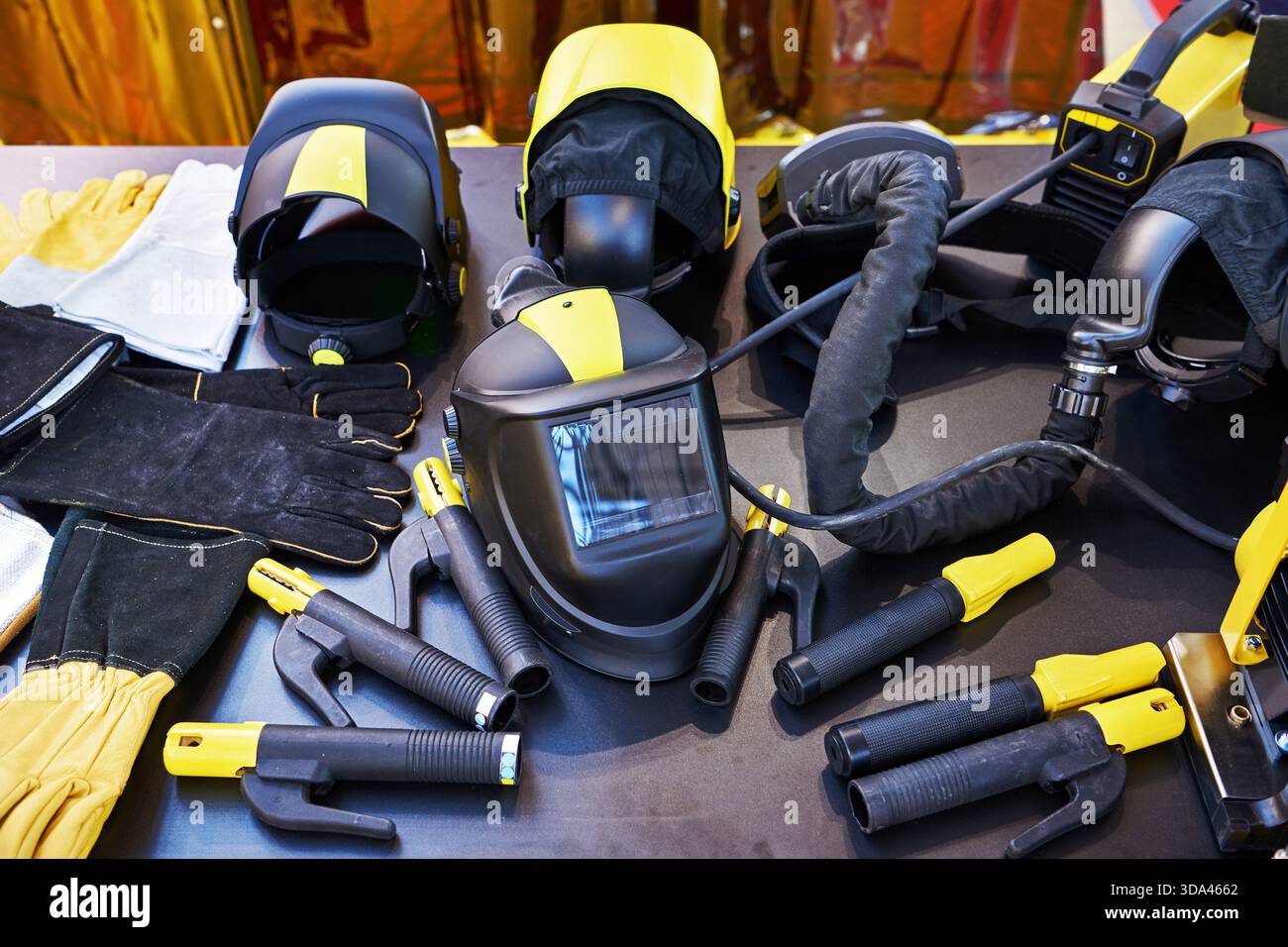 Protective workwear for welding in store Stock Photo