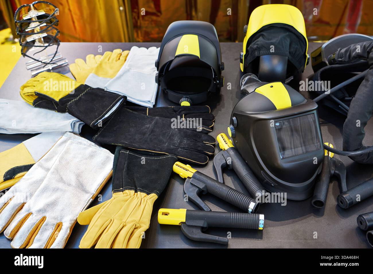 Protective workwear for welding in store Stock Photo