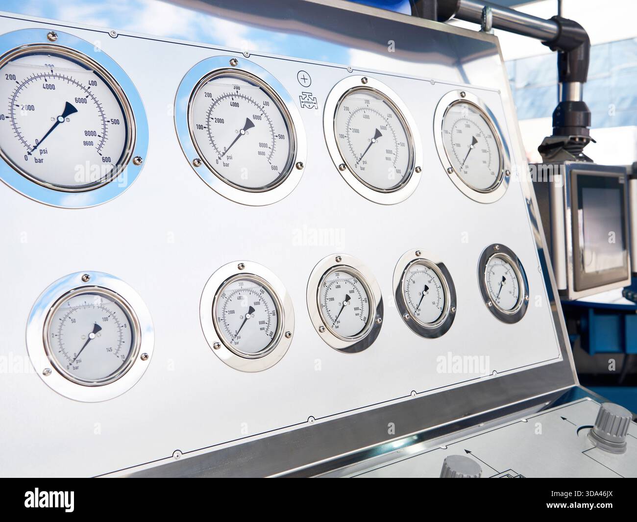 Control panel for pneumohydraulic pumping station Stock Photo