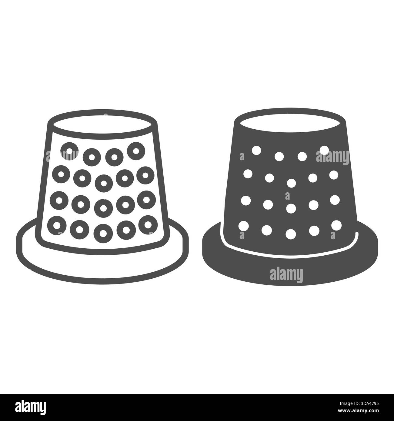 Sewing cap for finger line and solid icon, sewing tools concept. Vector graphics. Steel thimble with needle holes, accessory sign on white background, Stock Vector