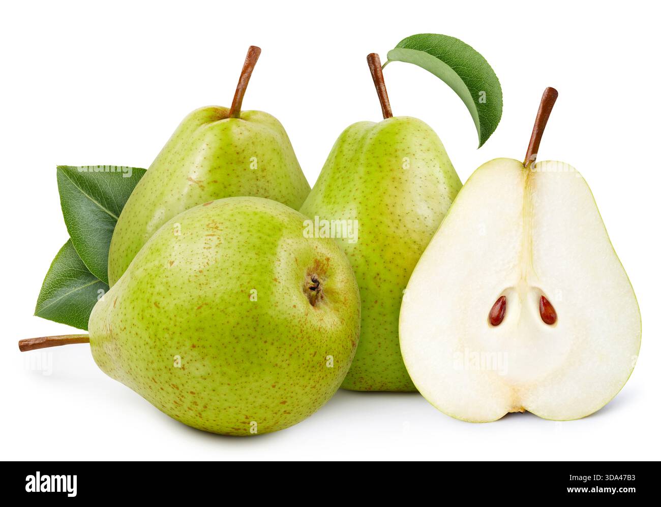 Green pears. Pears isolated on white background. Pears clipping path. Stock Photo