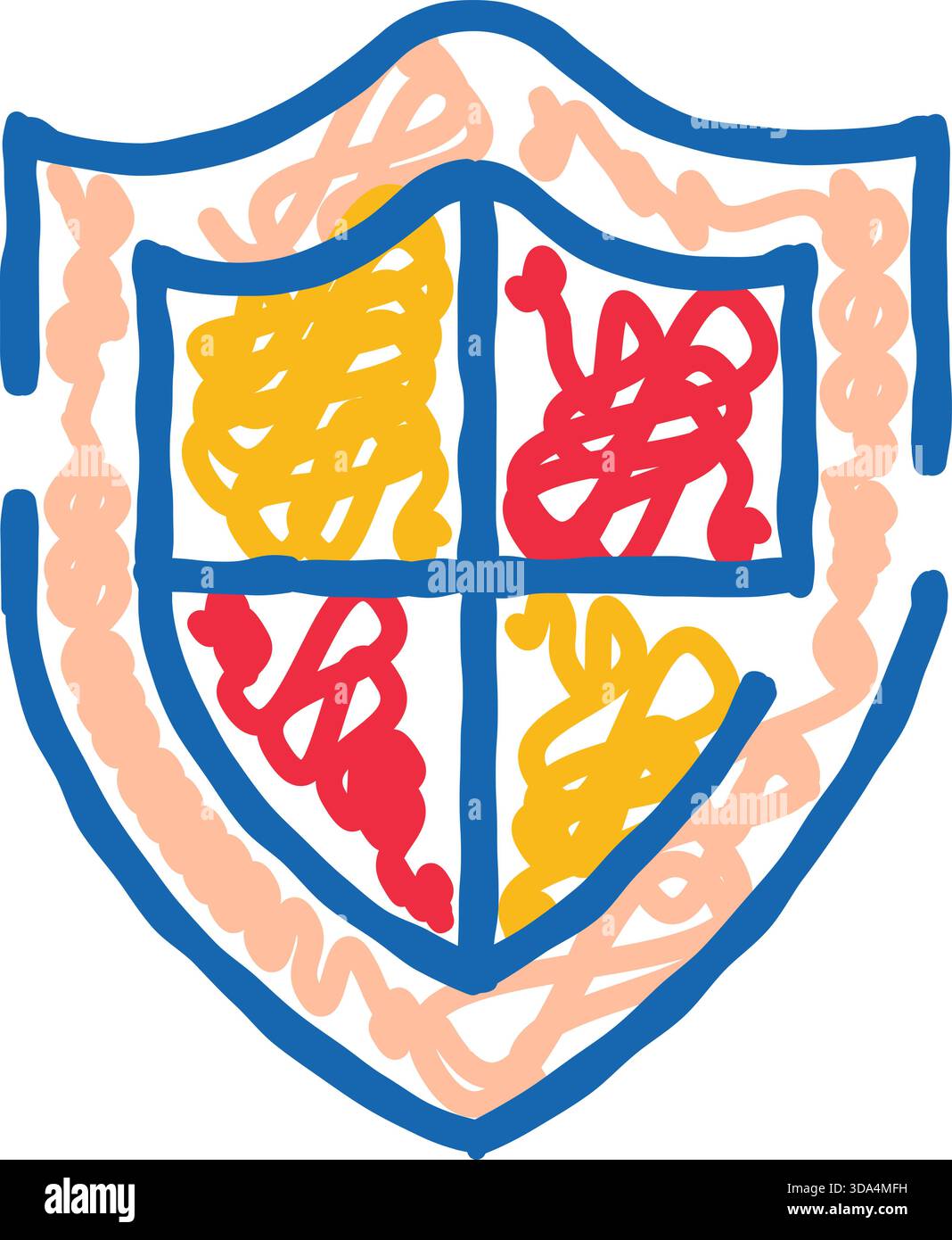 Shield With Hand Color:red Hand drawn shield symbol with colorful scribbles protecting concept ...