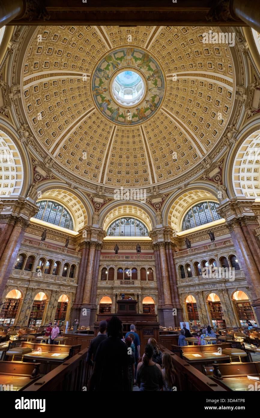 Interior dome and the reading rom of Library of Congress, Washington DC Stock Photo