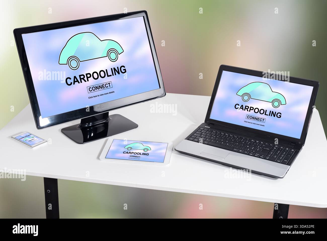 Carpooling concept shown on different information technology devices Stock Photo