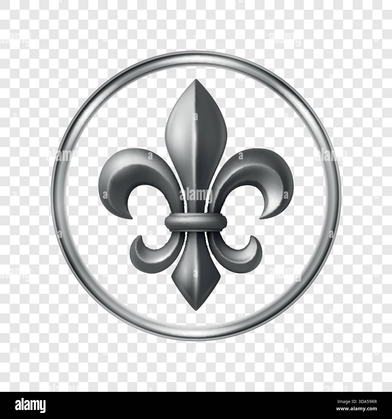 Vector 3d Silver Fleur De Lis Symbol in Round Frame. Elegant Royal ...