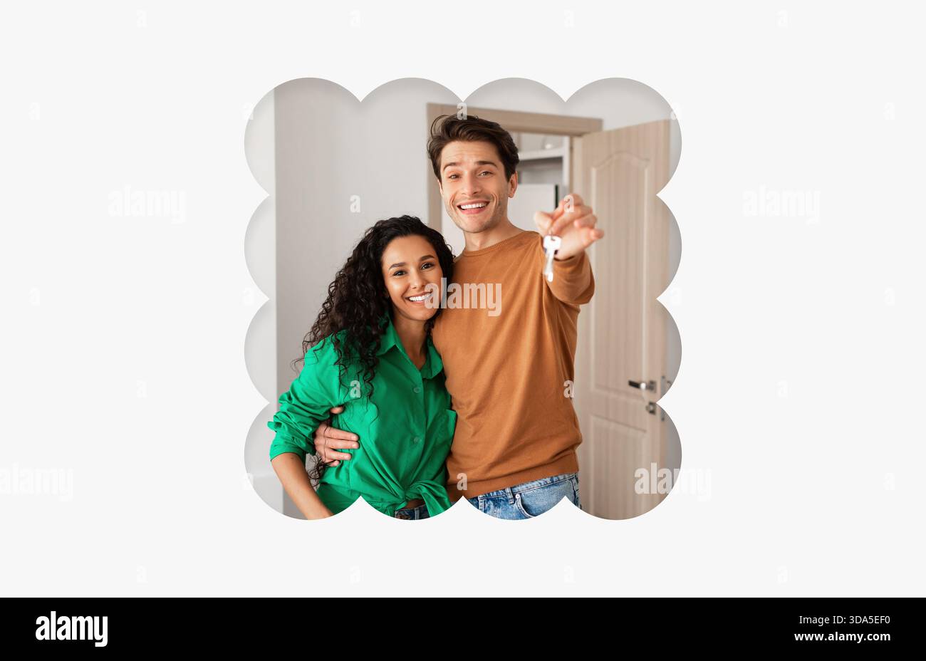 New Home Celebration With Joyful Couple Holding House Keys in Modern ...