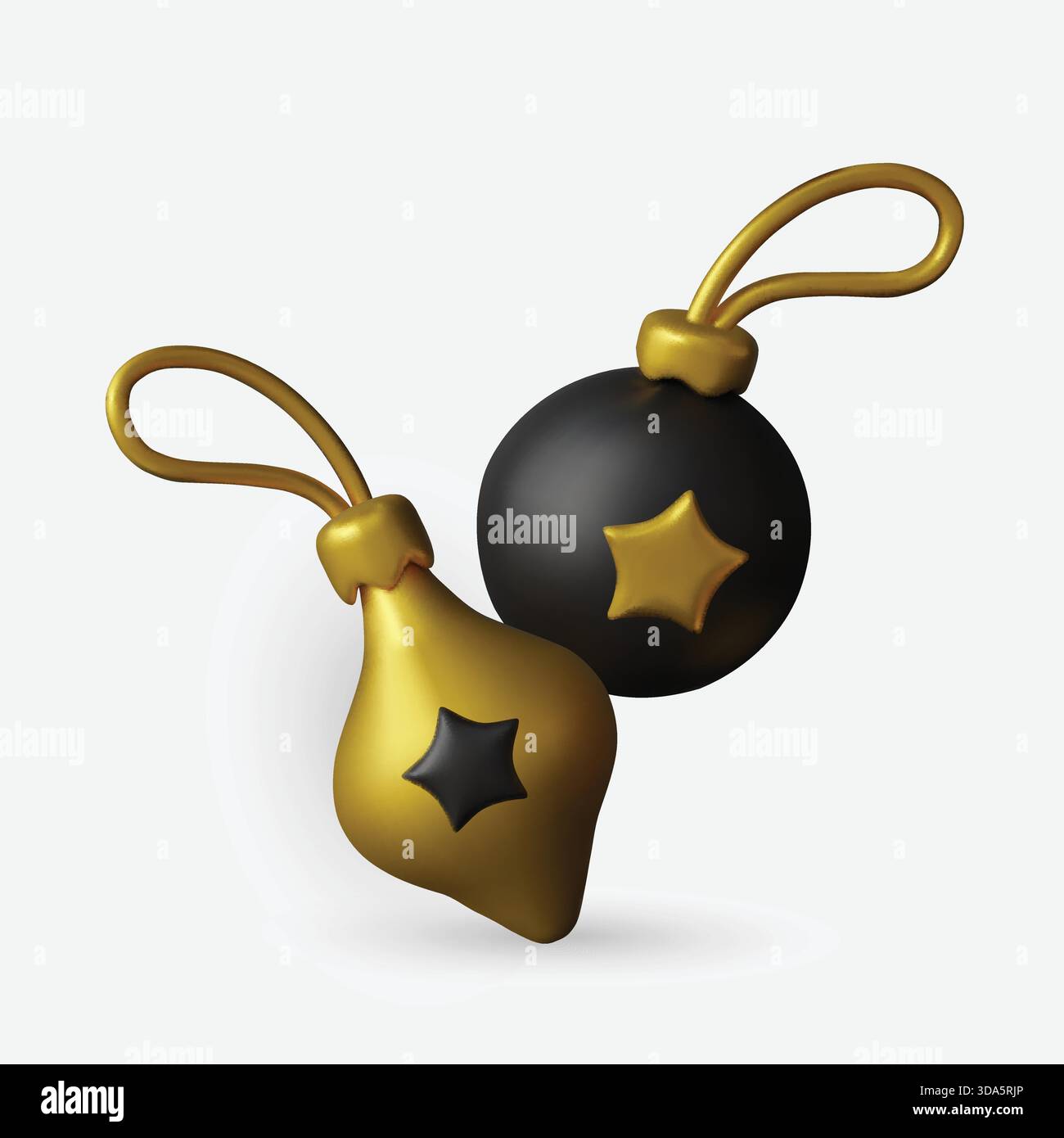 Modern minimalist Christmas ornament illustration with smooth 3D spheres and loop hangers, great for UI elements, stickers and print layouts. Stock Vector