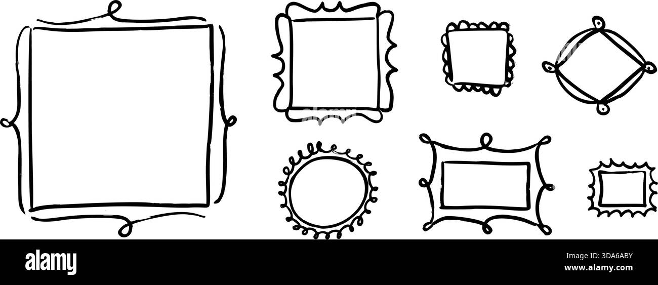 Doodled picture frame set. Hand drawn photo and image gallery border ...