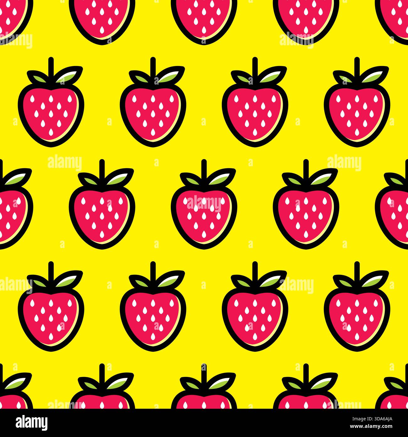 strawberry seamless pattern design with yellow background Stock Vector
